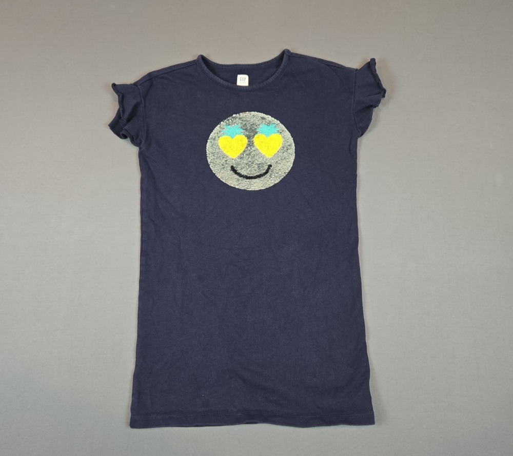Gap Kids Navy Sequin Emoji Shirt Girls Size L Flip Sequin Heart Eyes